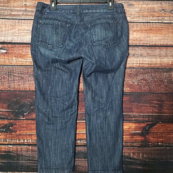 Ann Taylor LOFT Womens 10 Petite Dark Blue Denim Capri Jeans Stretch - Picture 5 of 7